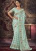 Turquoise Thread Embroidered Georgette Saree