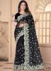 Black Thread Embroidered Net Saree