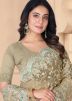 Beige Net Saree In Thread Embroidery