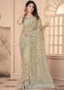 Beige Net Saree In Thread Embroidery