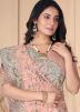 Peach Thread Embroidered Net Saree 