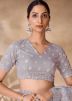 Grey Net Sequins Embellished Saree 