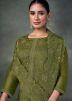 Green Thread Embroidered Pant Suit Set