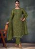 Green Thread Embroidered Pant Suit Set