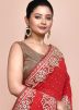 Red Handwork Embroidered Georgette Saree