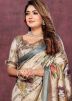 Brown Digital Printed Art Silk Saree