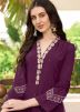 Purple Thread Work Readymade Pant Suit Set