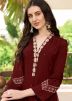 Maroon Thread Work Readymade Pant Suit Set