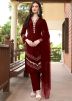 Maroon Thread Work Readymade Pant Suit Set
