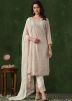 Off White Embroidered Silk Salwar Suit Set