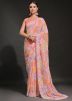 Orange Sequins Embroidered Georgette Saree