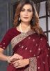 Maroon Thread Embroidered Saree In Georgette