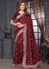 Maroon Thread Embroidered Saree In Georgette