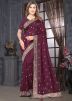 Wine Thread Embroidered Saree In Georgette