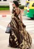 Brown Printed Satin Saree