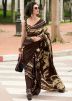 Brown Printed Satin Saree