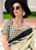 Cream Printed Saree With Blouse
