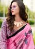 Pink Leaf Print Satin Saree