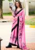 Pink Leaf Print Satin Saree