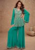 Readymade Turquoise Mirror Work Palazzo Suit