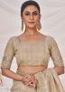 Beige Embroidered Saree In Silk