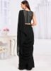 Black Readymade Plain Saree In Georgette