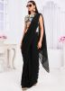Black Readymade Plain Saree In Georgette