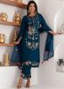 Teal Blue Thread Work Readymade Pant Suit