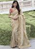 Cream Embroidered Border Viscose Saree