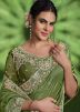 Green Embroidered Border Crape Saree