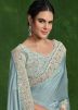 Blue Embroidered Saree With Blouse
