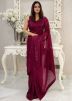 Wine Sequins Embellished Georgette Saree
