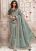 Grey Embroidered Border Saree & Blouse