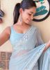 Sky Blue Sequins Embroidered Border Saree