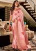 Pink Leaf Print Art Silk Saree