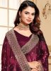 Wine Embroidered Saree With Blouse