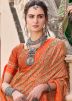 Orange Printed Saree With Blouse