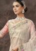 Off White Tissue Saree In Thread Embroidery
