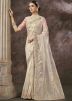 Off White Tissue Saree In Thread Embroidery