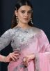 Pink  Embroidered Crape Saree With Blouse