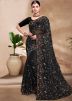 Black Thread Embroidered Organza Saree