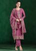 Pink Thread Work Chiffon Pant Suit Set