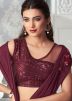Maroon Lycra Embroidered Ruffle Saree