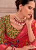 Red Printed Georgette Saree With Blosue