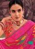 Pink Georgette Printed Saree & Blouse
