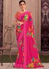 Pink Georgette Printed Saree & Blouse
