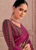 Magenta Printed Saree With Blouse