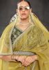 Yellow Thread Embroidered Organza Saree