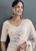Off-White Floral Print Georgette Saree
