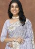 Blue Handwork Saree In Organza